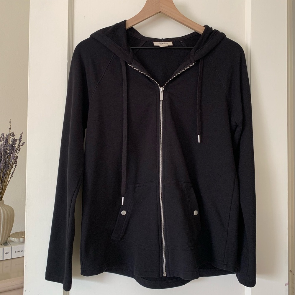 Style & Co Black Casual Hooded Jacket
